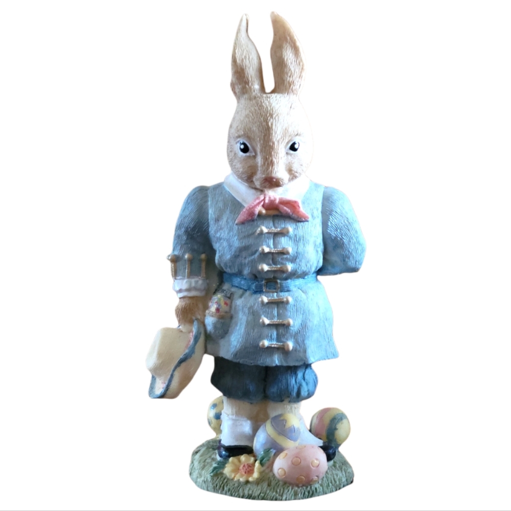 Vtg Easter Bunny Rabbit Eggs Flowers Figurine